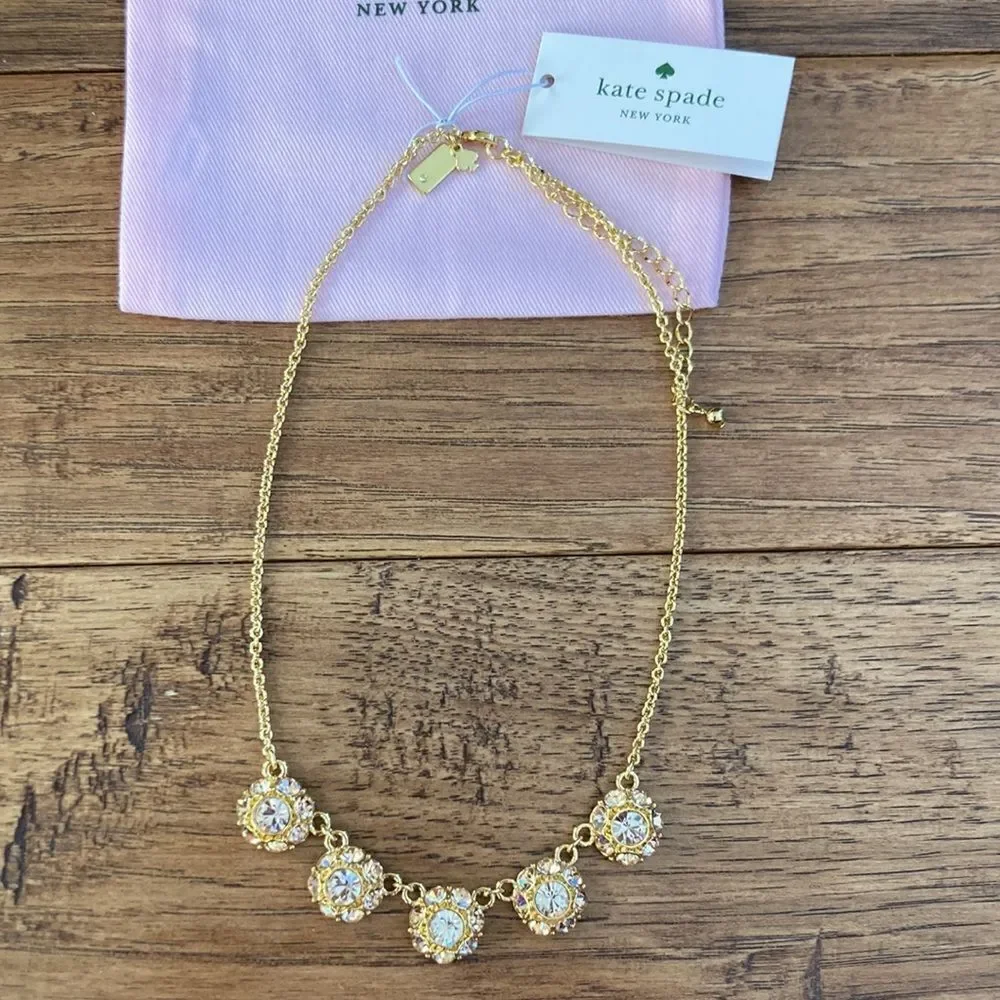 Kate spade putting on the ritz row necklace gold crystal sparkle new NWT